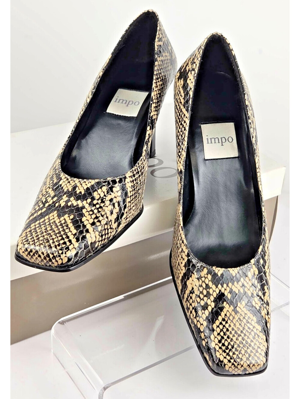 Impo Visual Snake Print Pumps Womens 8M Square Toe Y2K Heels Box